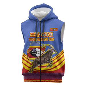 Eswatini Independence Day Sleeveless Zip Hoodie Sable Antelope - Aloe Succulent - Flag Shield