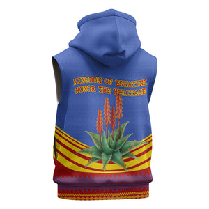 Eswatini Independence Day Sleeveless Zip Hoodie Sable Antelope - Aloe Succulent - Flag Shield