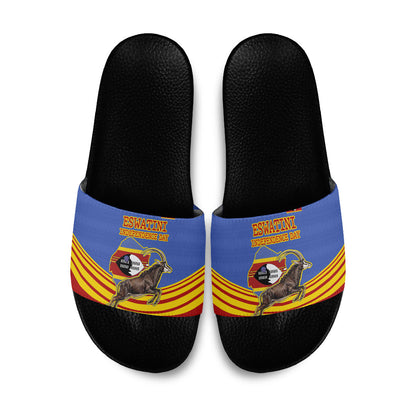 Eswatini Independence Day Slide Sandals Sable Antelope - Aloe Succulent - Flag Shield
