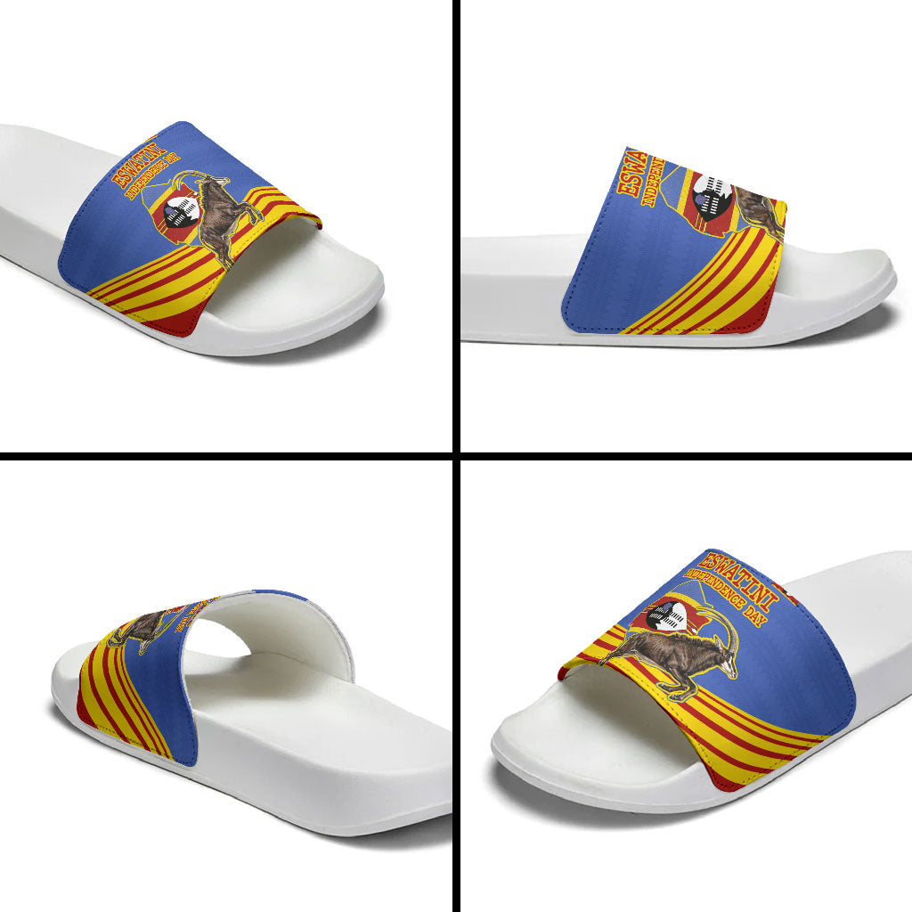 Eswatini Independence Day Slide Sandals Sable Antelope - Aloe Succulent - Flag Shield