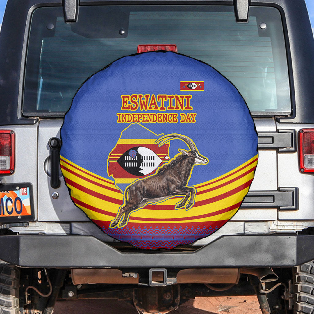 Eswatini Independence Day Spare Tire Cover Sable Antelope - Aloe Succulent - Flag Shield