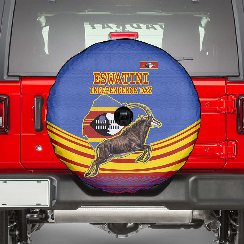 Eswatini Independence Day Spare Tire Cover Sable Antelope - Aloe Succulent - Flag Shield