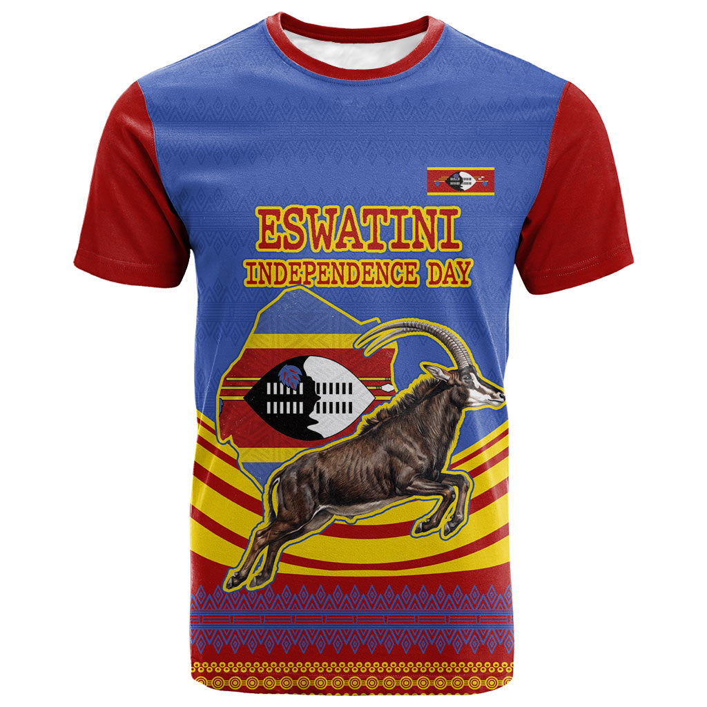 Eswatini Independence Day T shirt Sable Antelope - Aloe Succulent - Flag Shield