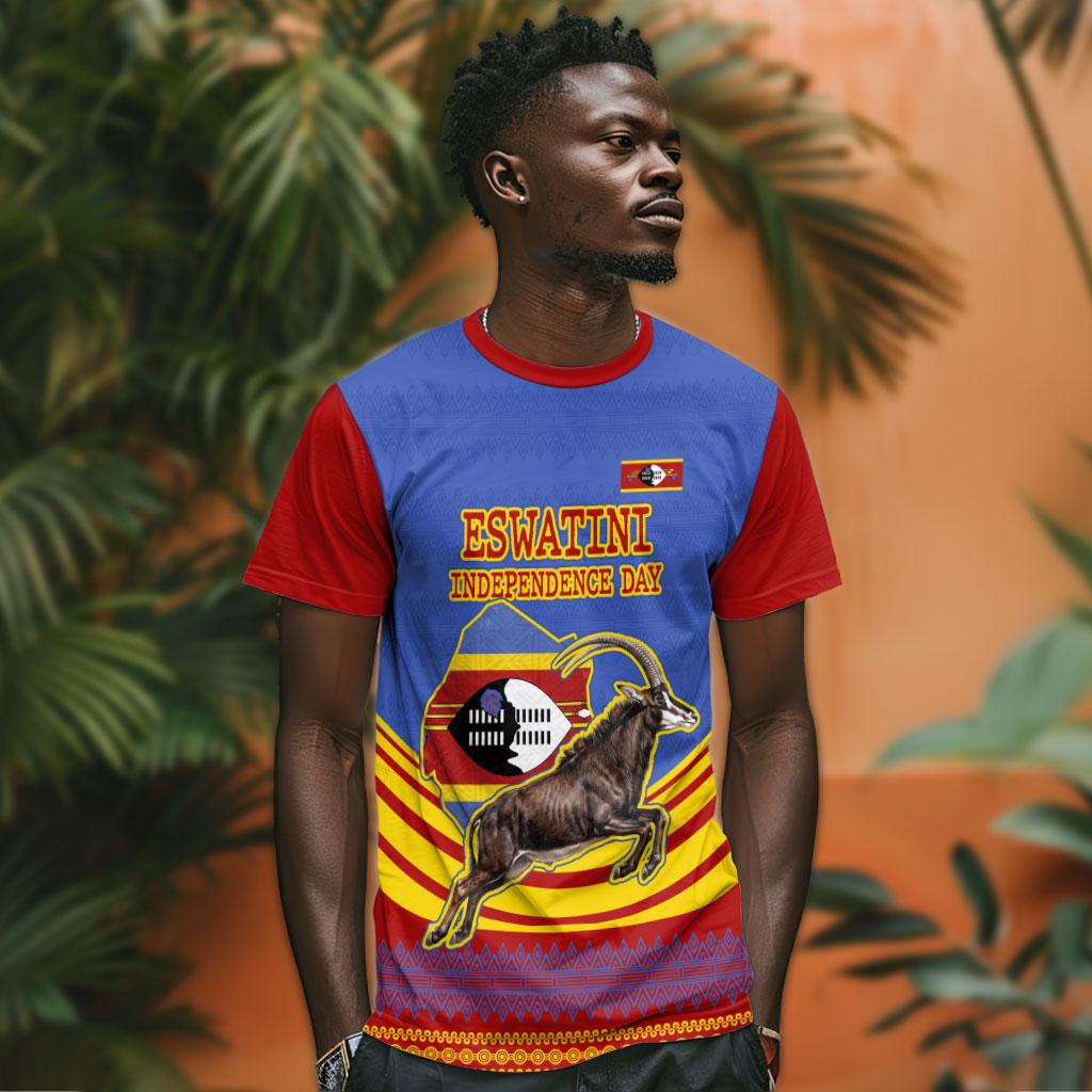 Eswatini Independence Day T shirt Sable Antelope - Aloe Succulent - Flag Shield