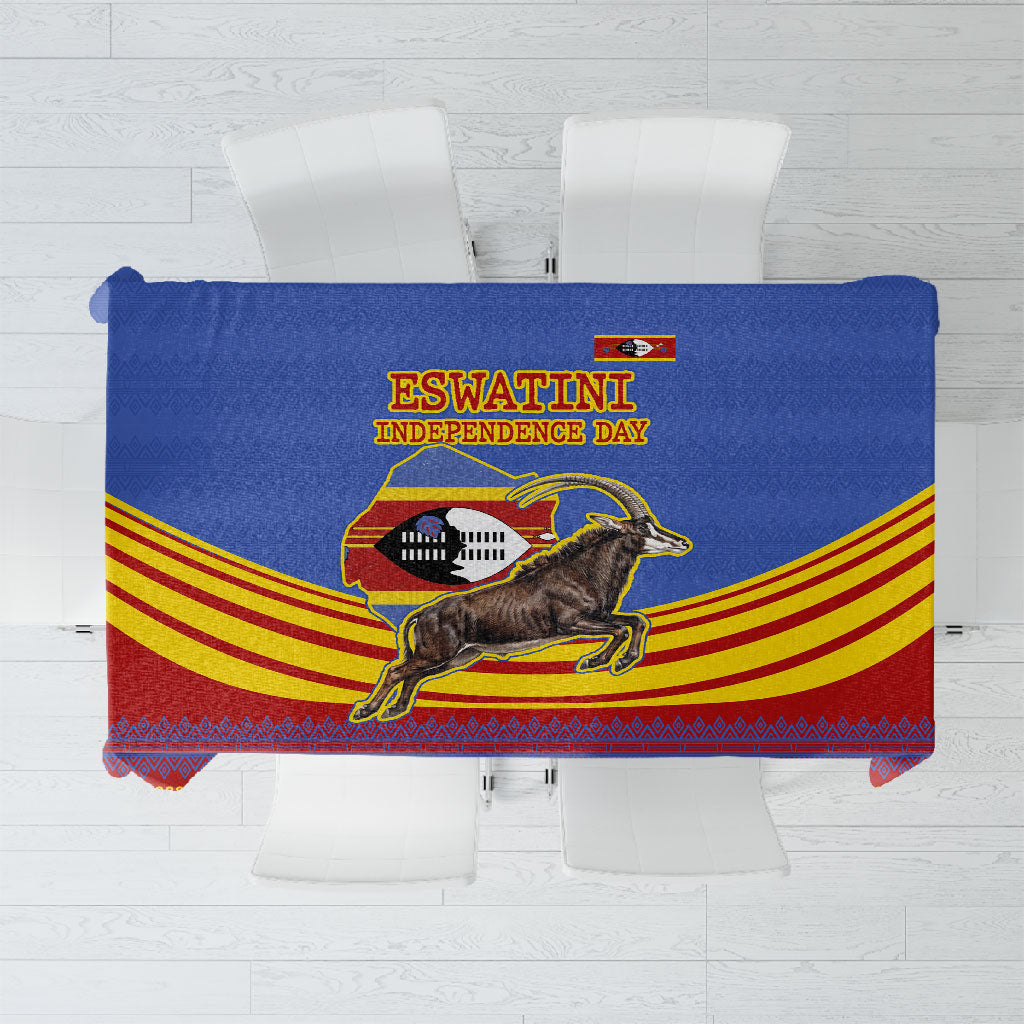 Eswatini Independence Day Tablecloth Sable Antelope - Aloe Succulent - Flag Shield