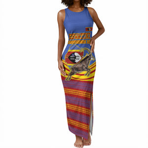 Eswatini Independence Day Tank Maxi Dress Sable Antelope - Aloe Succulent - Flag Shield