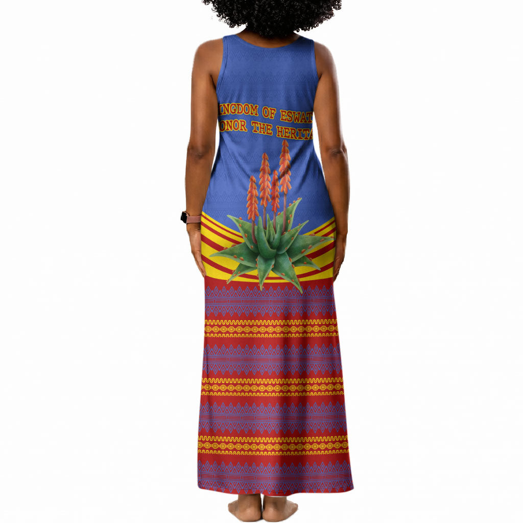 Eswatini Independence Day Tank Maxi Dress Sable Antelope - Aloe Succulent - Flag Shield