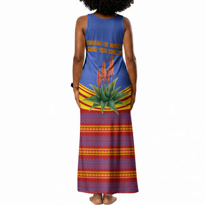 Eswatini Independence Day Tank Maxi Dress Sable Antelope - Aloe Succulent - Flag Shield
