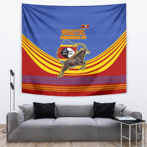 Eswatini Independence Day Tapestry Sable Antelope - Aloe Succulent - Flag Shield