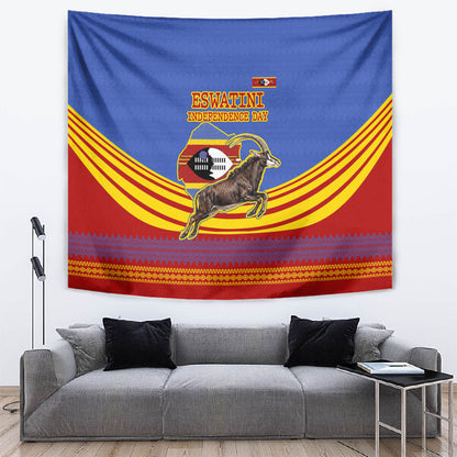 Eswatini Independence Day Tapestry Sable Antelope - Aloe Succulent - Flag Shield