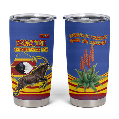 Eswatini Independence Day Tumbler Cup Sable Antelope - Aloe Succulent - Flag Shield
