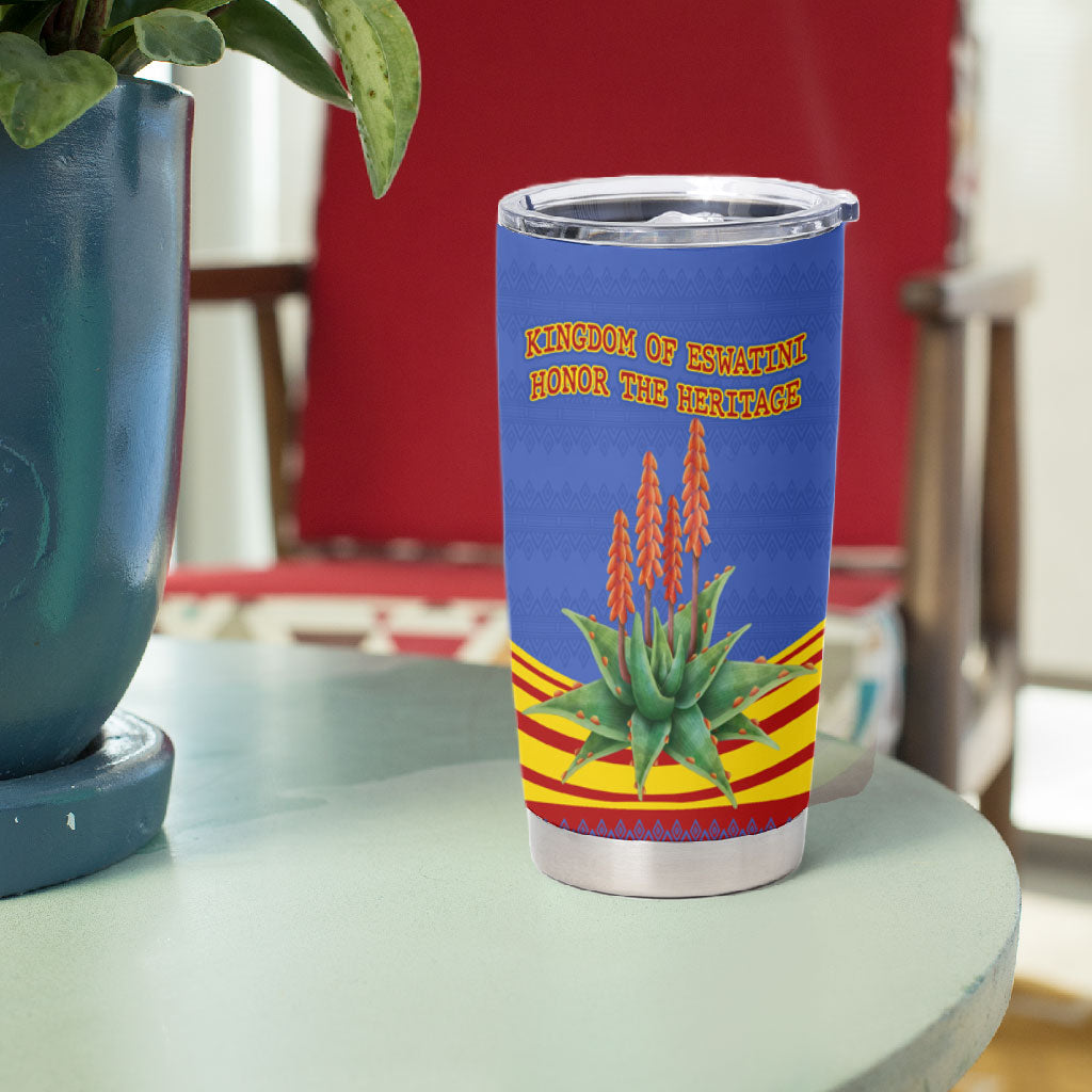 Eswatini Independence Day Tumbler Cup Sable Antelope - Aloe Succulent - Flag Shield