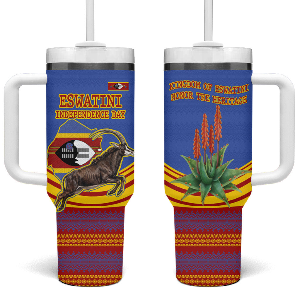 Eswatini Independence Day Tumbler With Handle Sable Antelope - Aloe Succulent - Flag Shield