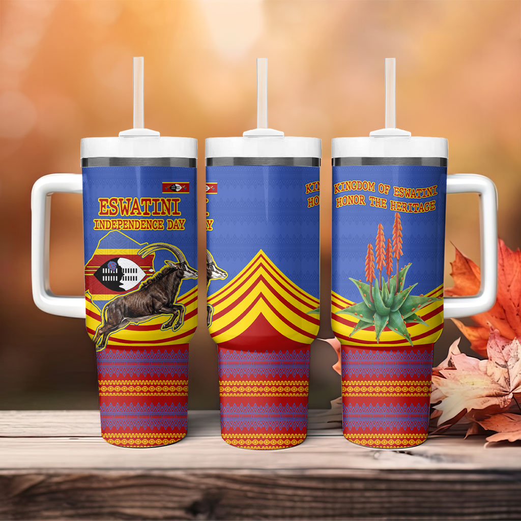 Eswatini Independence Day Tumbler With Handle Sable Antelope - Aloe Succulent - Flag Shield