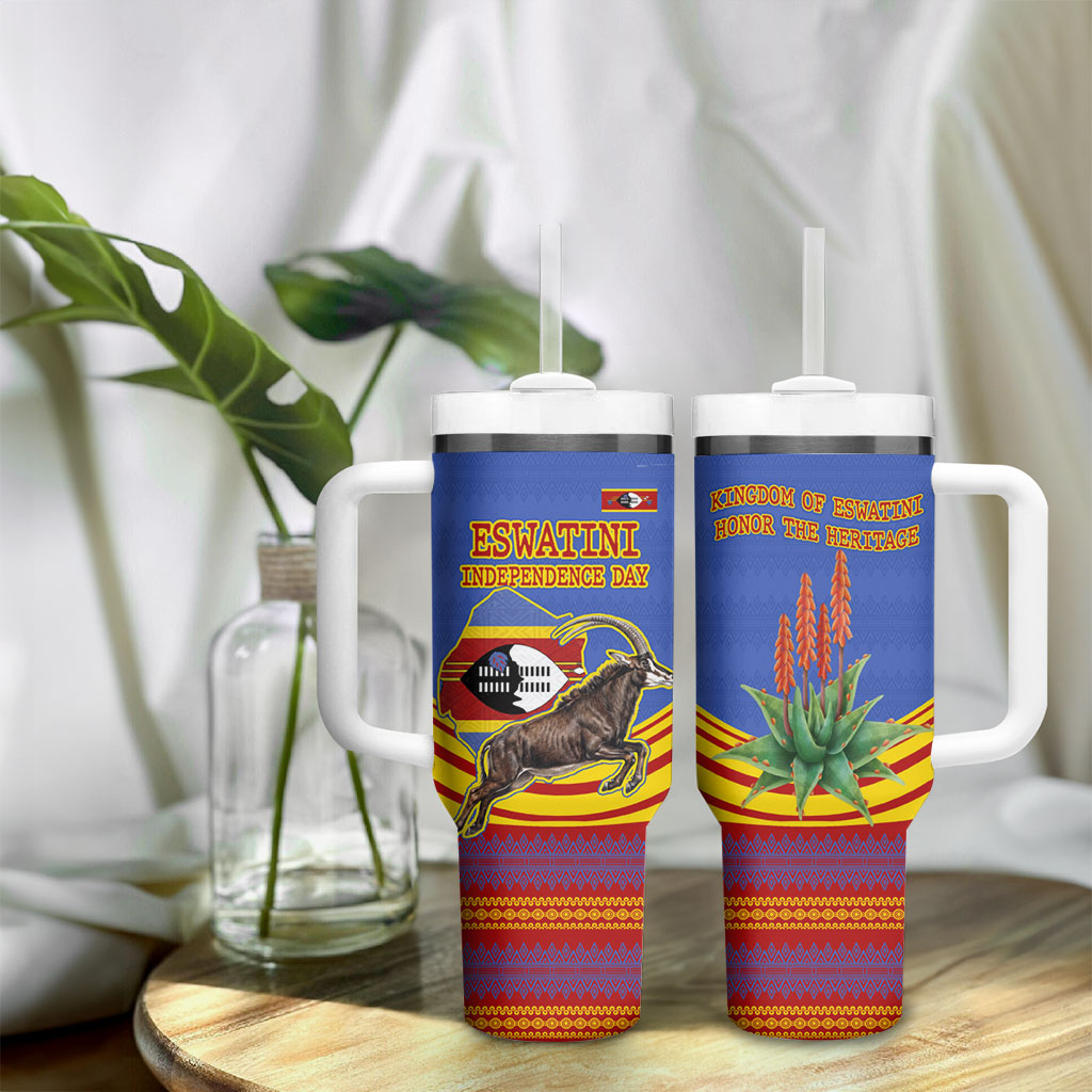 Eswatini Independence Day Tumbler With Handle Sable Antelope - Aloe Succulent - Flag Shield