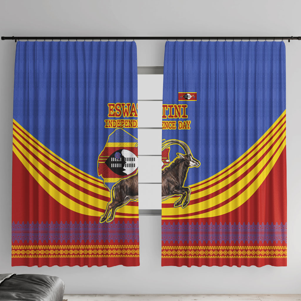 Eswatini Independence Day Window Curtain Sable Antelope - Aloe Succulent - Flag Shield