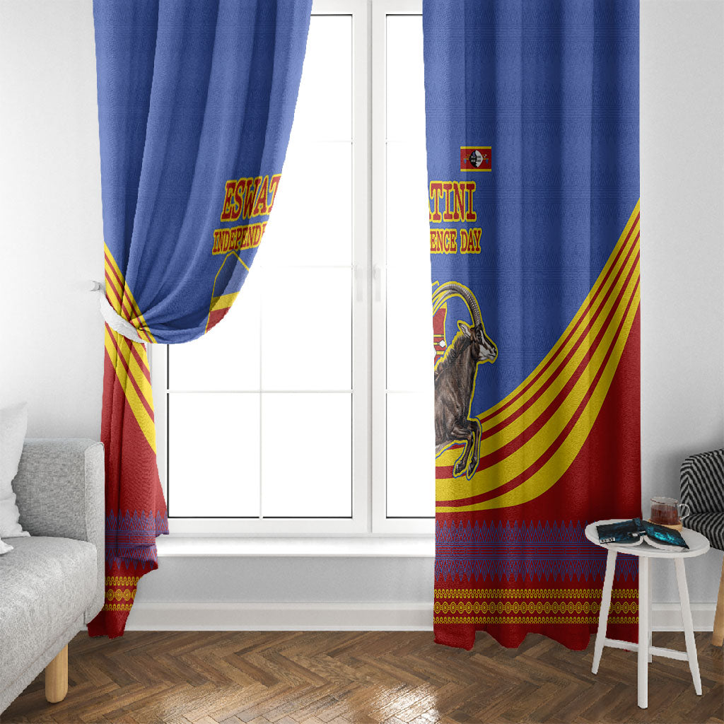 Eswatini Independence Day Window Curtain Sable Antelope - Aloe Succulent - Flag Shield