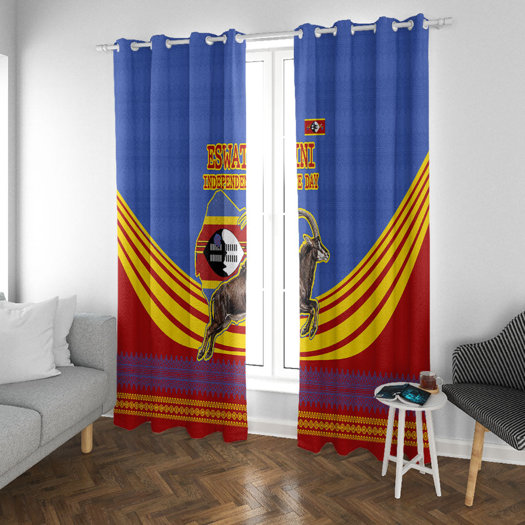 Eswatini Independence Day Window Curtain Sable Antelope - Aloe Succulent - Flag Shield