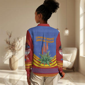 Eswatini Independence Day Women Casual Shirt Sable Antelope - Aloe Succulent - Flag Shield