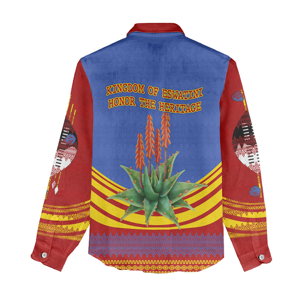 Eswatini Independence Day Women Casual Shirt Sable Antelope - Aloe Succulent - Flag Shield
