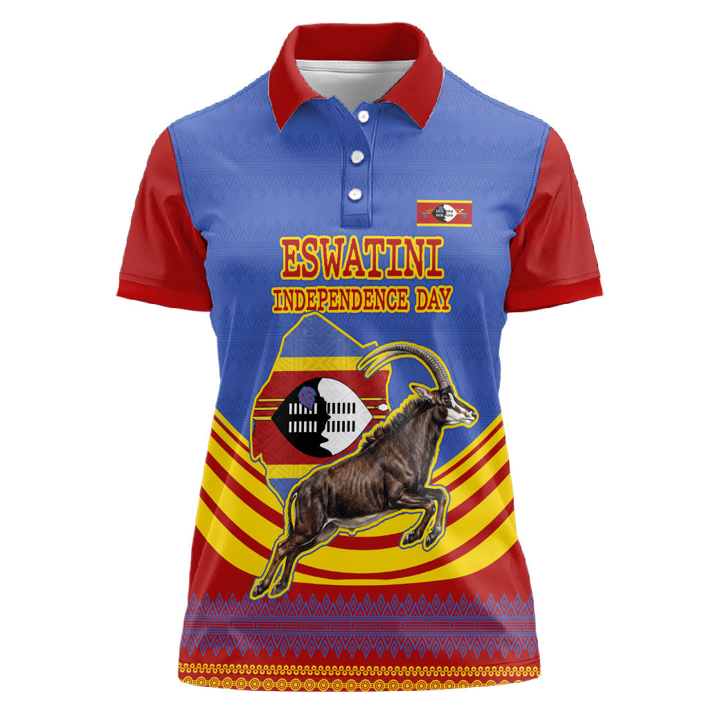 Eswatini Independence Day Women Polo Shirt Sable Antelope - Aloe Succulent - Flag Shield