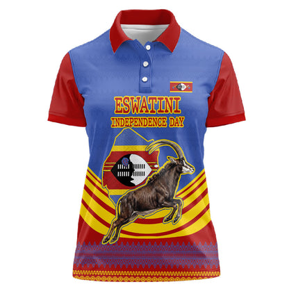 Eswatini Independence Day Women Polo Shirt Sable Antelope - Aloe Succulent - Flag Shield