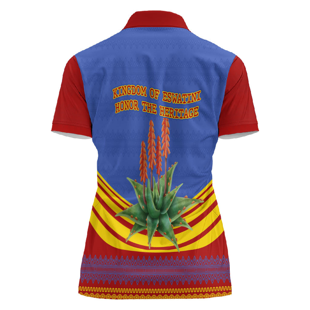 Eswatini Independence Day Women Polo Shirt Sable Antelope - Aloe Succulent - Flag Shield