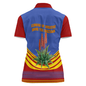 Eswatini Independence Day Women Polo Shirt Sable Antelope - Aloe Succulent - Flag Shield