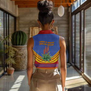 Eswatini Independence Day Women Sleeveless Polo Shirt Sable Antelope - Aloe Succulent - Flag Shield