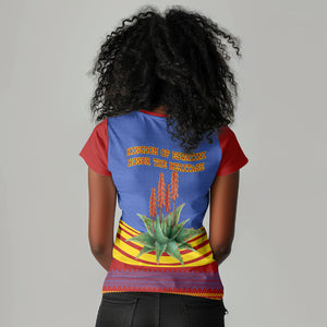 Eswatini Independence Day Women V-Neck T-Shirt Sable Antelope - Aloe Succulent - Flag Shield