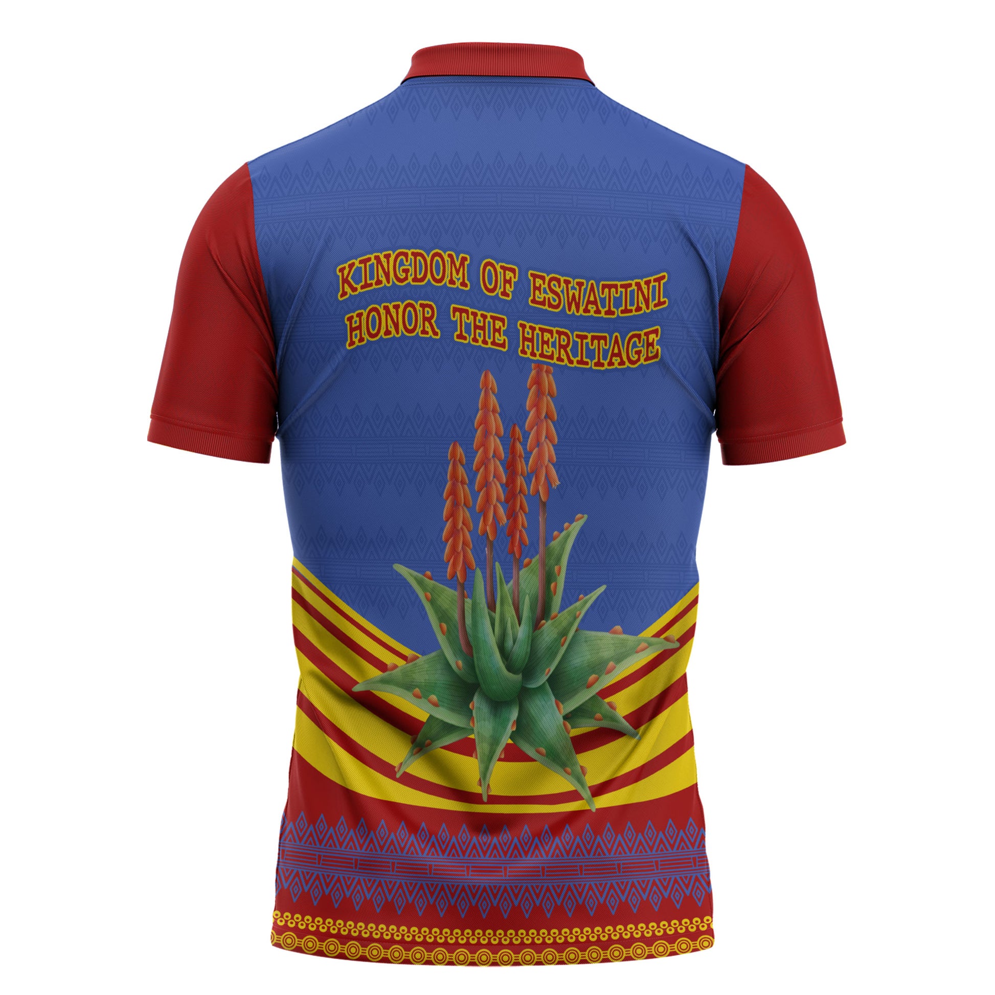Eswatini Independence Day Zipper Polo Shirt Sable Antelope - Aloe Succulent - Flag Shield