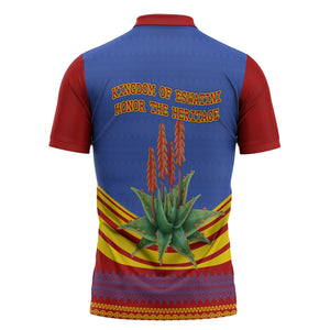 Eswatini Independence Day Zipper Polo Shirt Sable Antelope - Aloe Succulent - Flag Shield