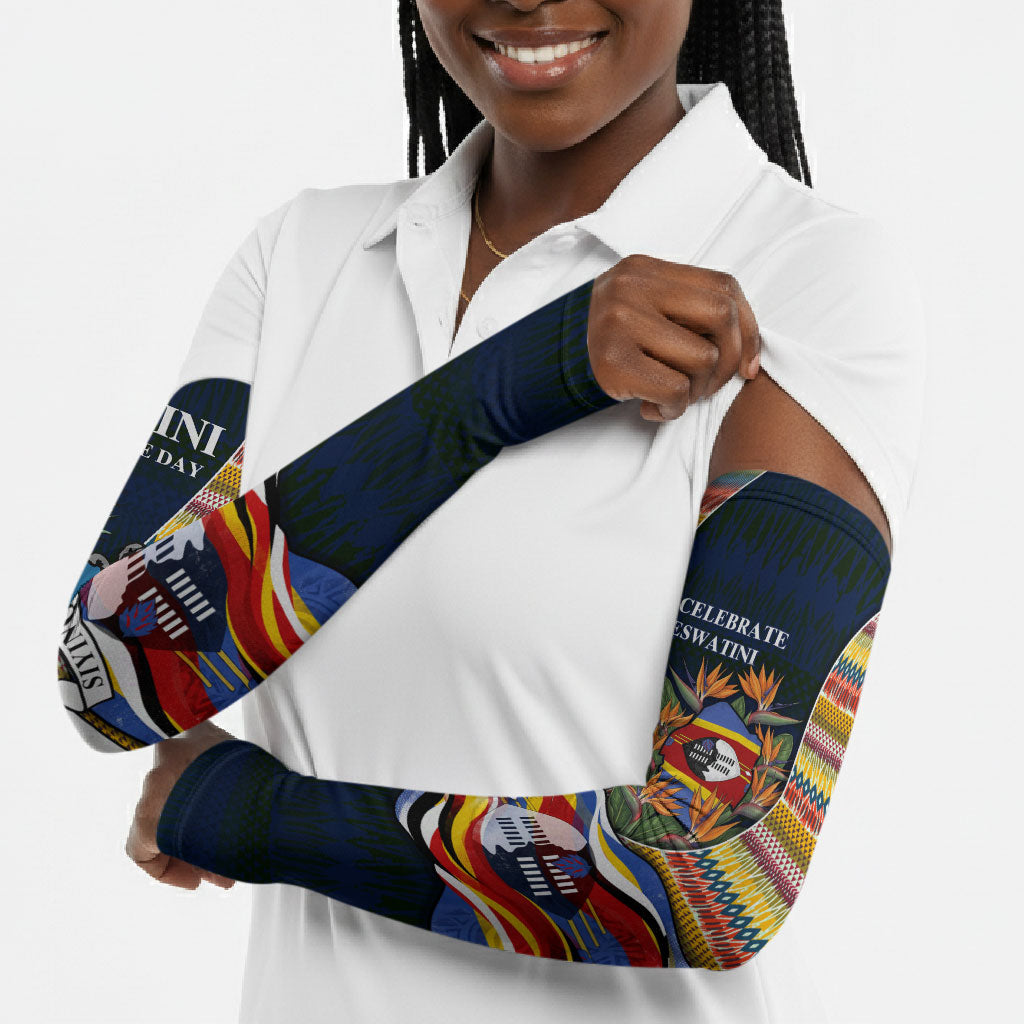 Eswatini Independence Day Arm Sleeves Freedom Pride - Lion Elephant - Strelitzia Flowers
