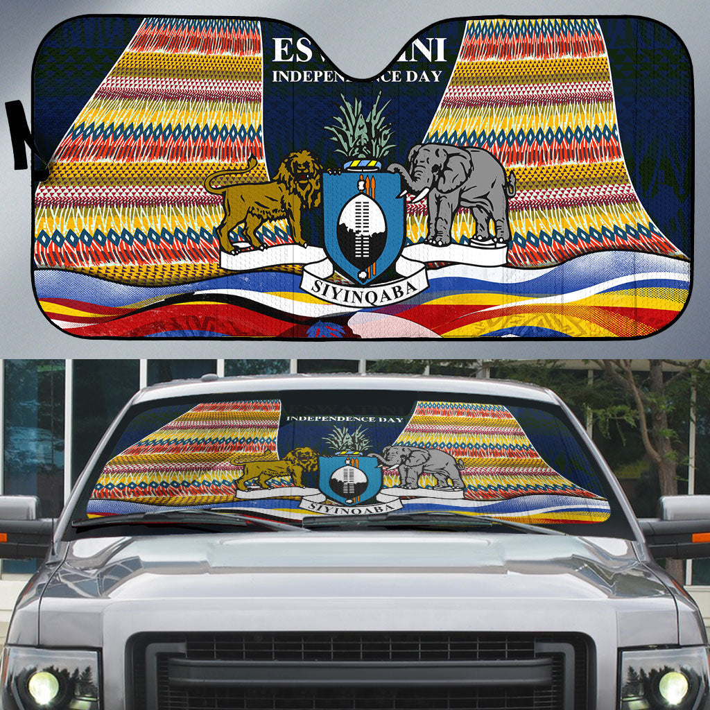 Eswatini Independence Day Auto Sun Shade Freedom Pride - Lion Elephant - Strelitzia Flowers