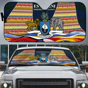 Eswatini Independence Day Auto Sun Shade Freedom Pride - Lion Elephant - Strelitzia Flowers