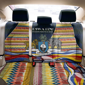 Eswatini Independence Day Back Car Seat Cover Freedom Pride - Lion Elephant - Strelitzia Flowers