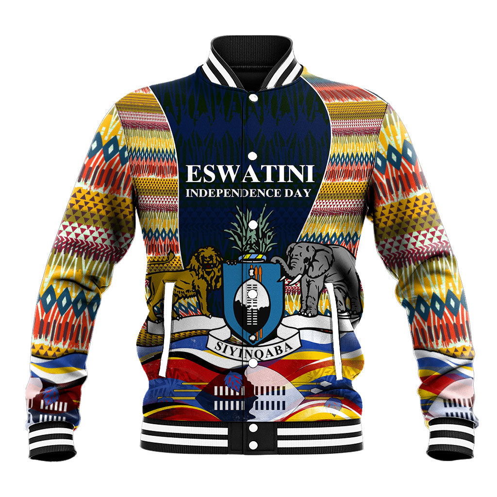 Eswatini Independence Day Baseball Jacket Freedom Pride - Lion Elephant - Strelitzia Flowers