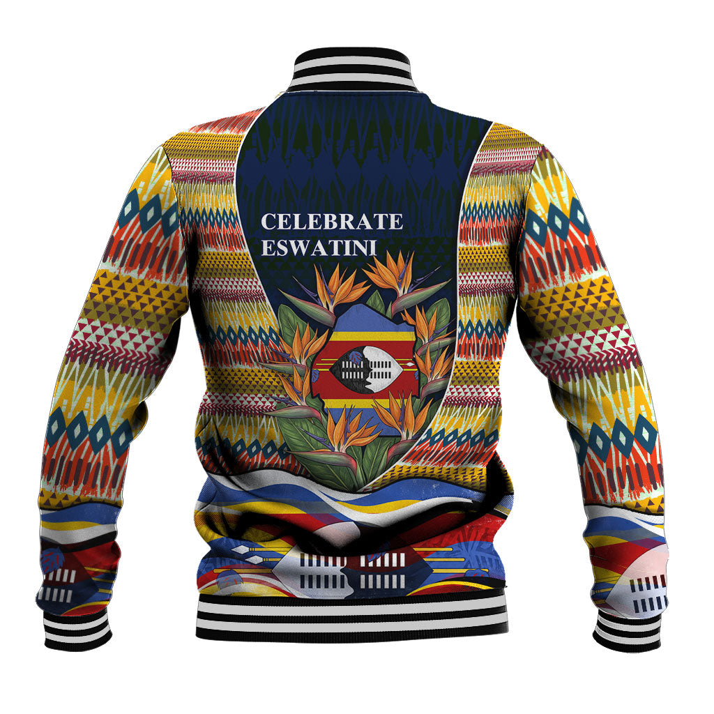 Eswatini Independence Day Baseball Jacket Freedom Pride - Lion Elephant - Strelitzia Flowers