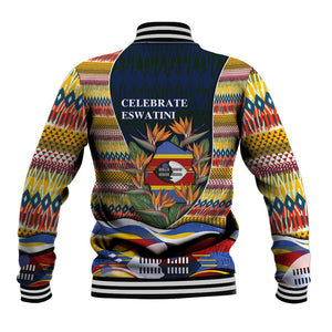 Eswatini Independence Day Baseball Jacket Freedom Pride - Lion Elephant - Strelitzia Flowers