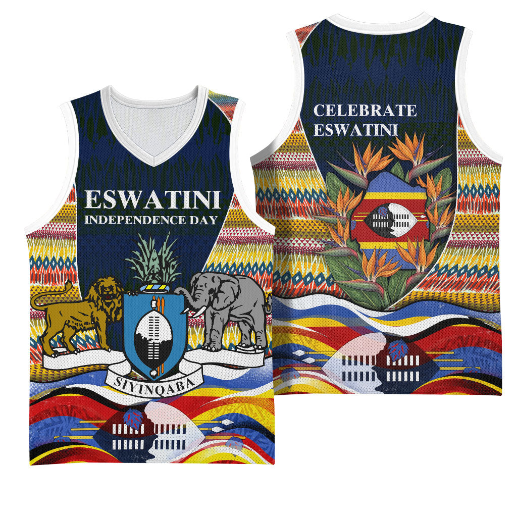 Eswatini Independence Day Basketball Jersey Freedom Pride - Lion Elephant - Strelitzia Flowers