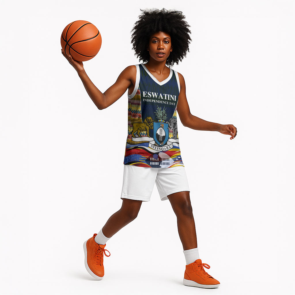 Eswatini Independence Day Basketball Jersey Freedom Pride - Lion Elephant - Strelitzia Flowers