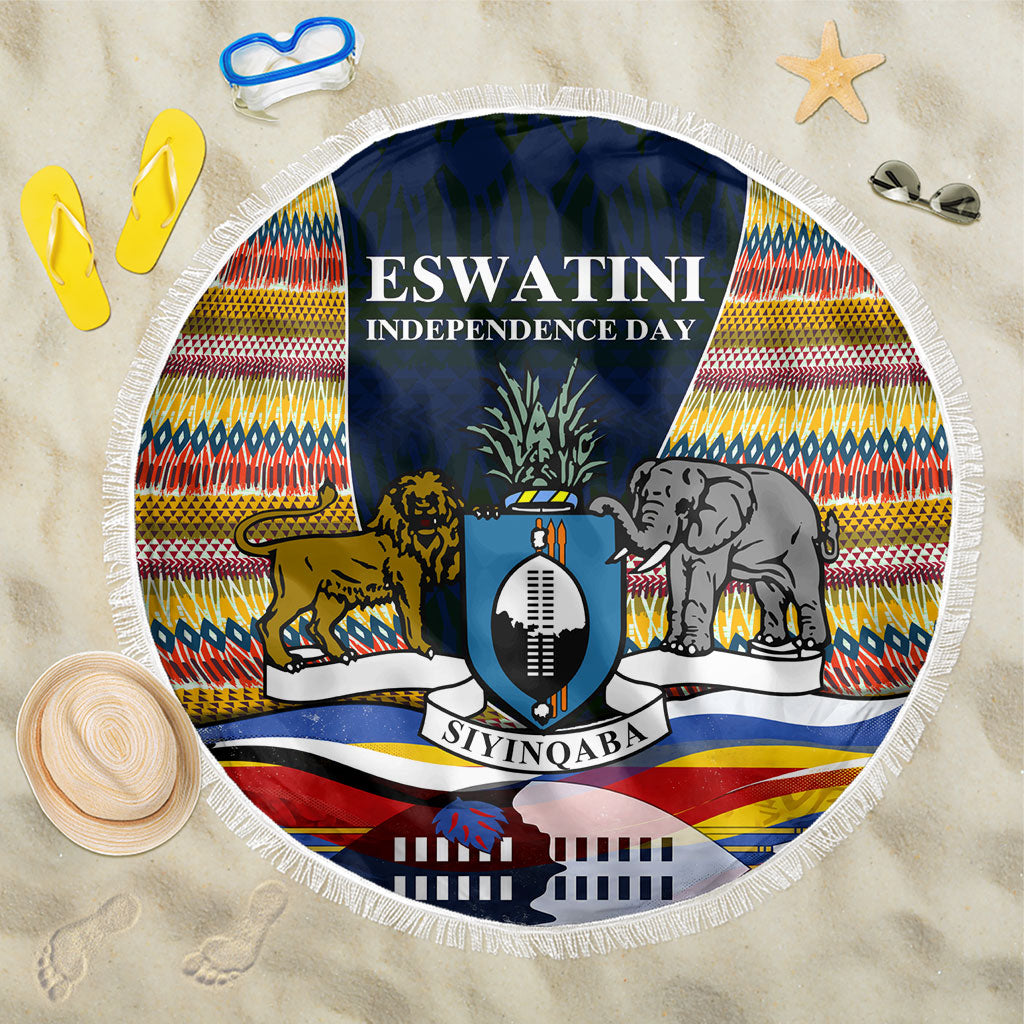 Eswatini Independence Day Beach Blanket Freedom Pride - Lion Elephant - Strelitzia Flowers