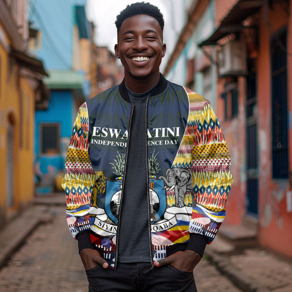 Eswatini Independence Day Bomber Jacket Freedom Pride - Lion Elephant - Strelitzia Flowers