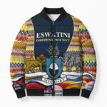 Eswatini Independence Day Bomber Puffer Jacket Freedom Pride - Lion Elephant - Strelitzia Flowers