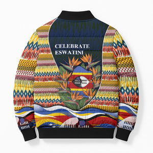 Eswatini Independence Day Bomber Puffer Jacket Freedom Pride - Lion Elephant - Strelitzia Flowers