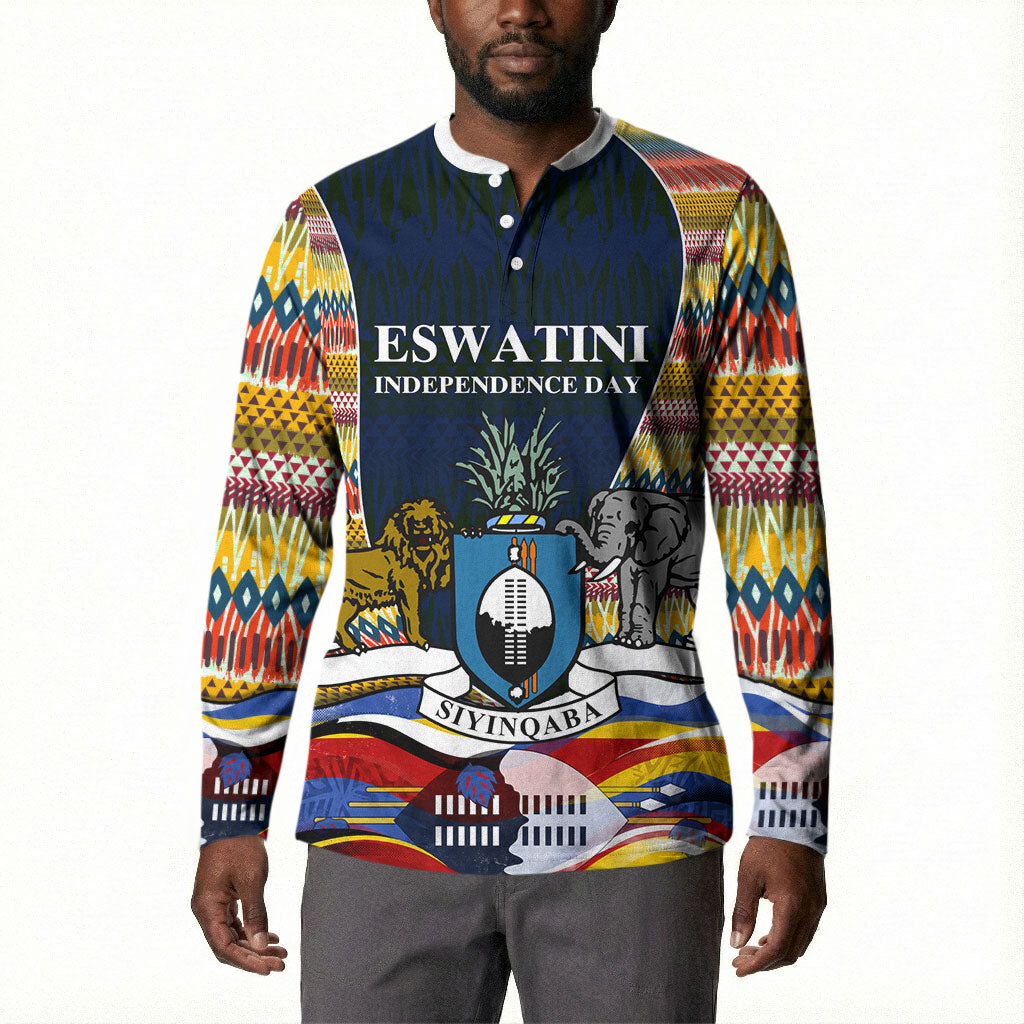 Eswatini Independence Day Button Sweatshirt Freedom Pride - Lion Elephant - Strelitzia Flowers