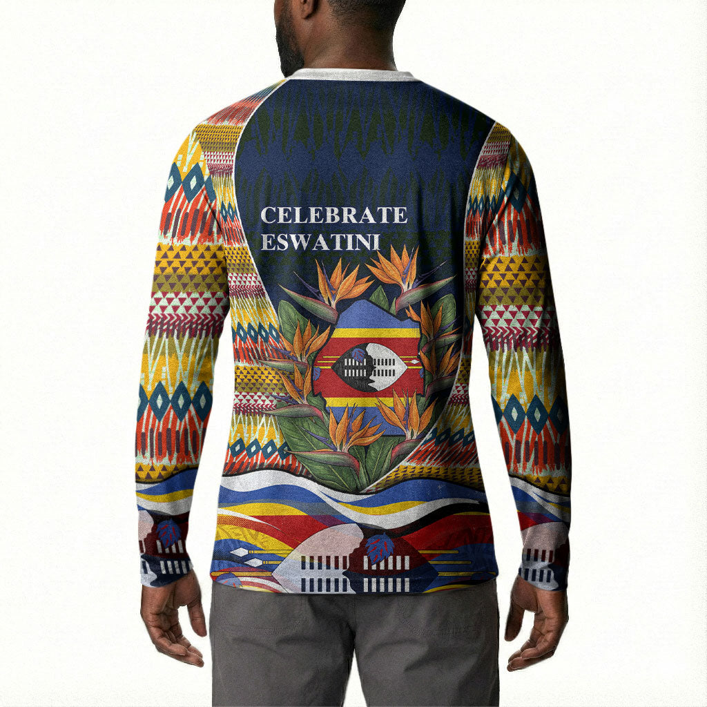 Eswatini Independence Day Button Sweatshirt Freedom Pride - Lion Elephant - Strelitzia Flowers