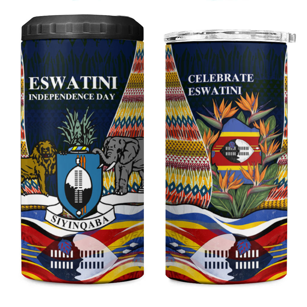Eswatini Independence Day 4 in 1 Can Cooler Tumbler Freedom Pride - Lion Elephant - Strelitzia Flowers