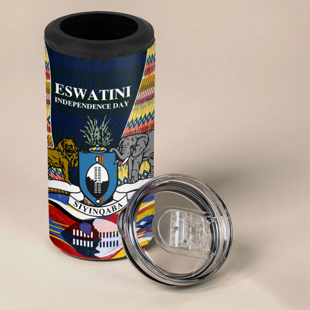 Eswatini Independence Day 4 in 1 Can Cooler Tumbler Freedom Pride - Lion Elephant - Strelitzia Flowers