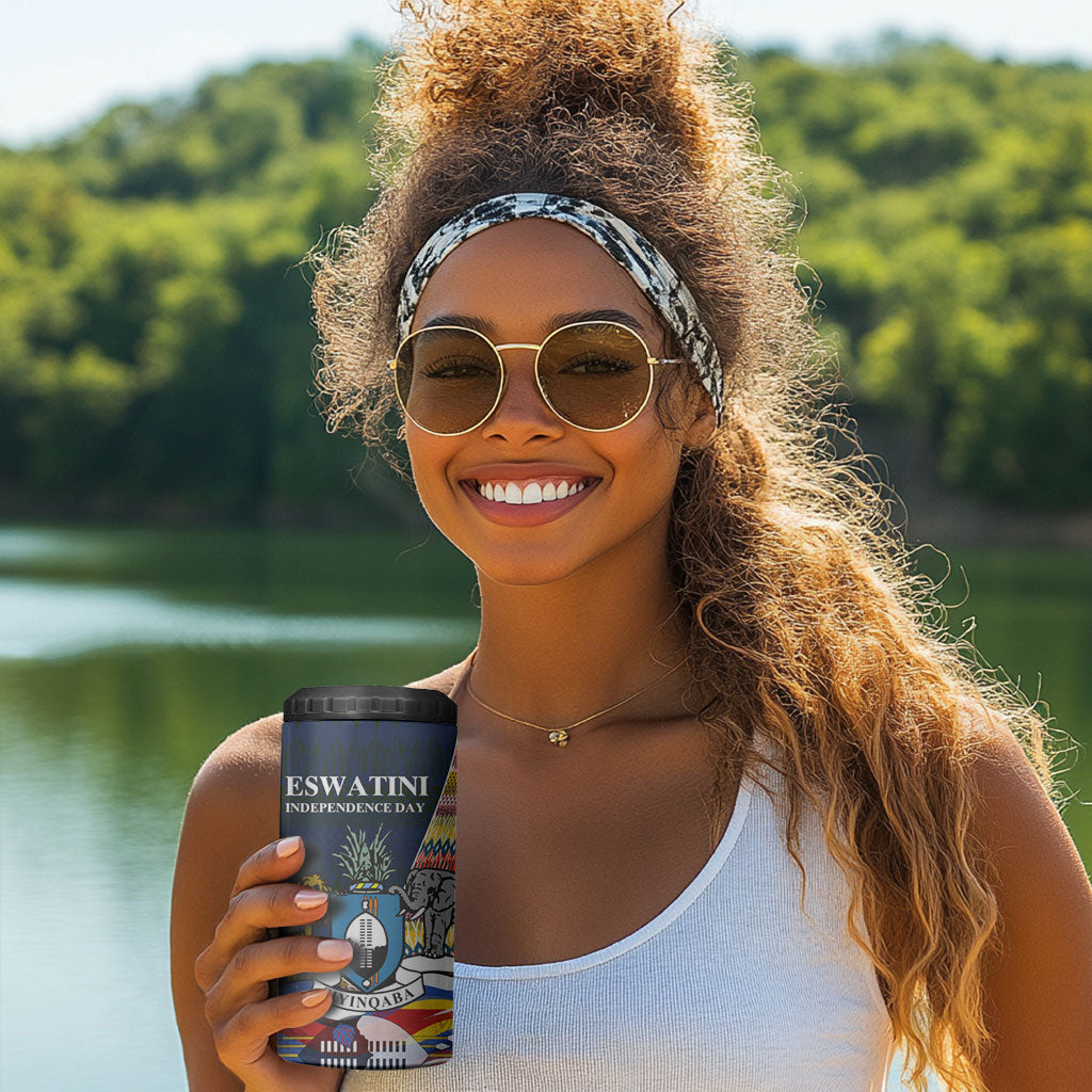 Eswatini Independence Day 4 in 1 Can Cooler Tumbler Freedom Pride - Lion Elephant - Strelitzia Flowers